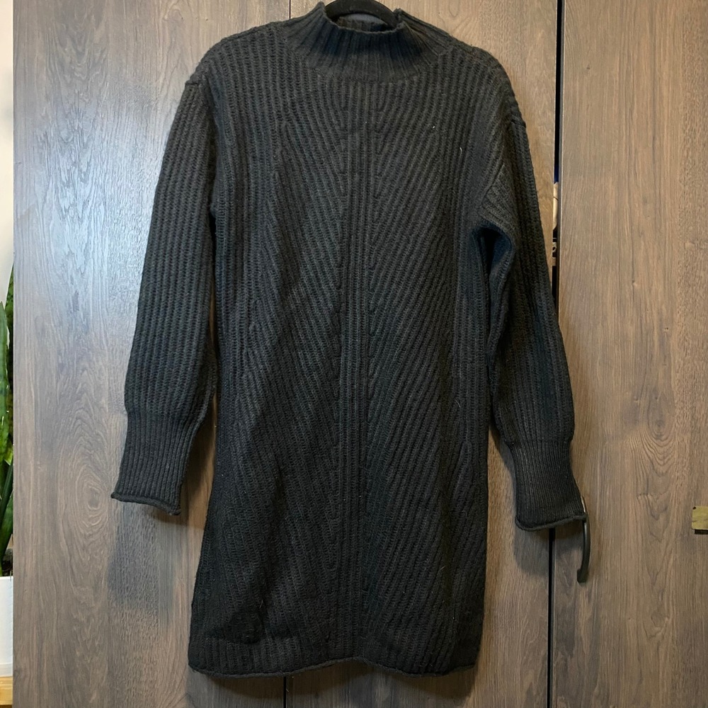 SO Goods For Life Black Ribbed Mock Neck Chevron Knit Sweater Dress Women Medium